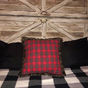 Plaid & Faux Fur Accent Pillow